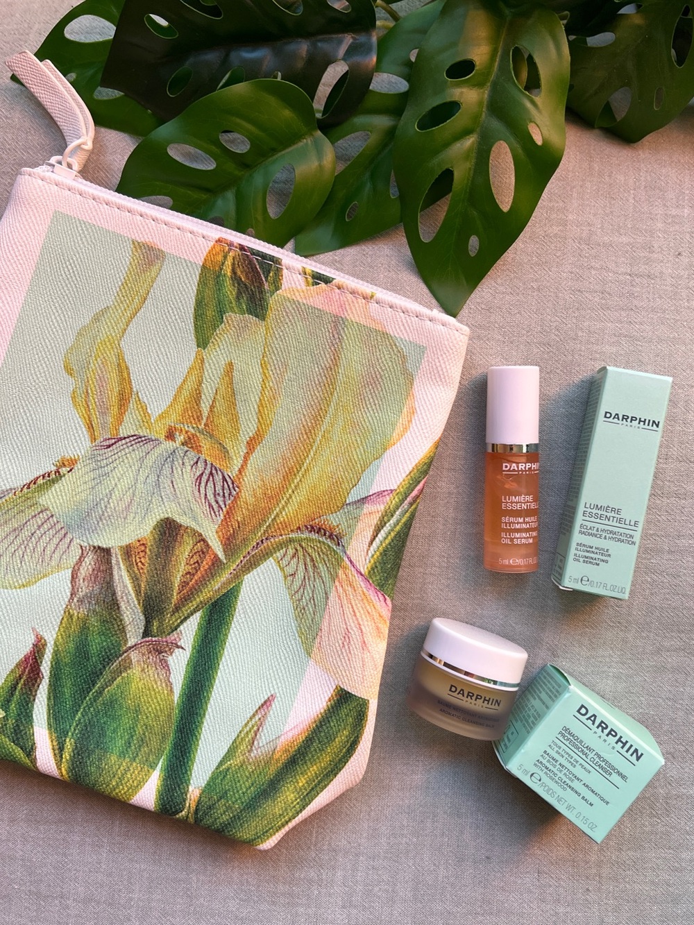 DARPHIN Deluxe Skincare Samples Set with Floral Orchid Cosmetic Pouch